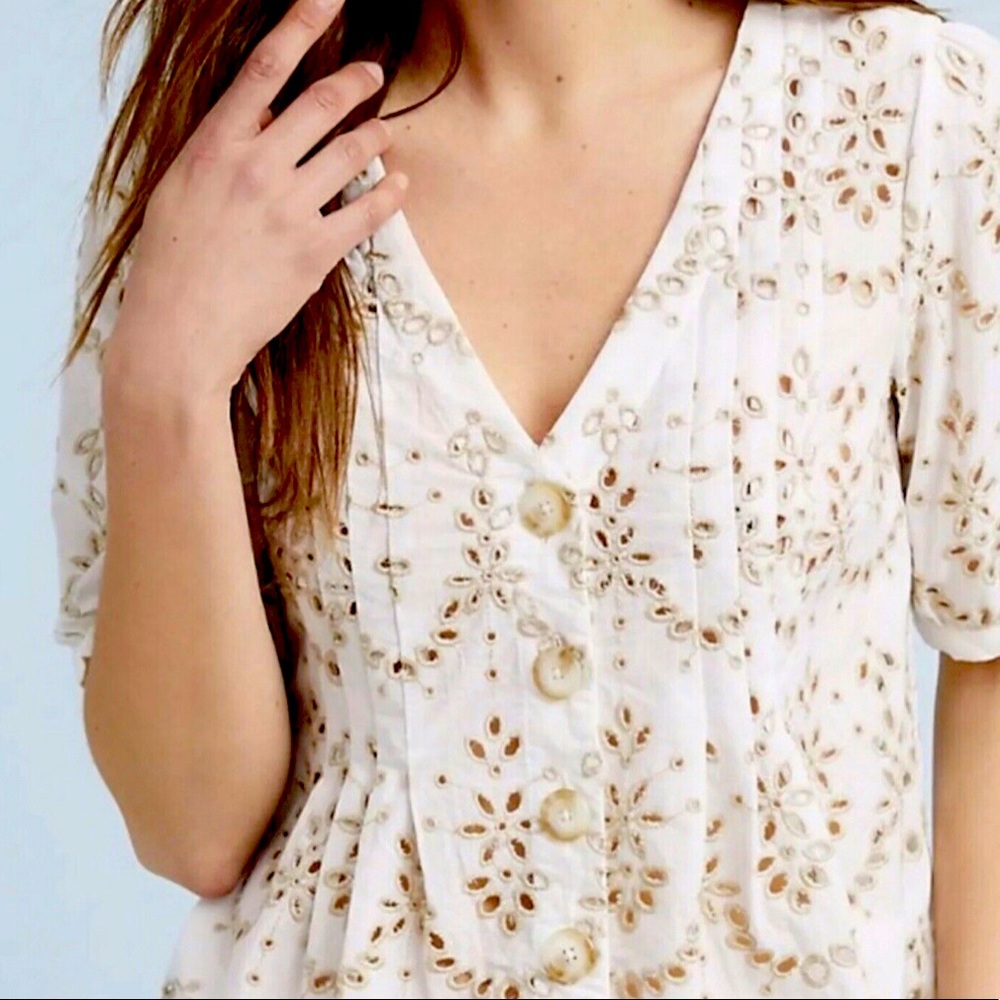 Anthropologie feather bone eyelet top